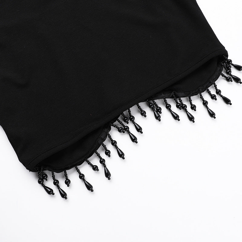 Black moon sleeveless crop top detail
