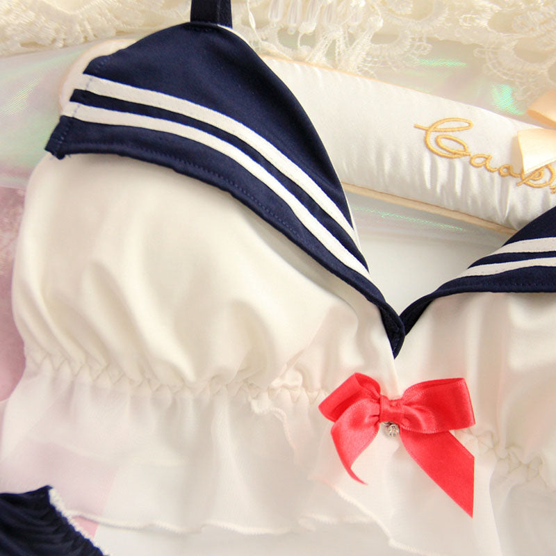 Navy Kawaii Schoolgirl Ruffle Lingerie Set - Femboy Fashion