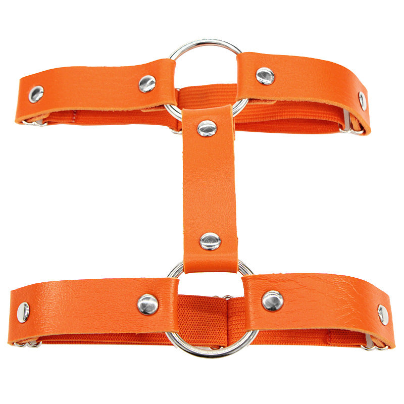 Orange Gothic Leather Double Ring Garter Belt - Femboy Fashion