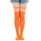 orange with white striped thigh high stockings for femboy