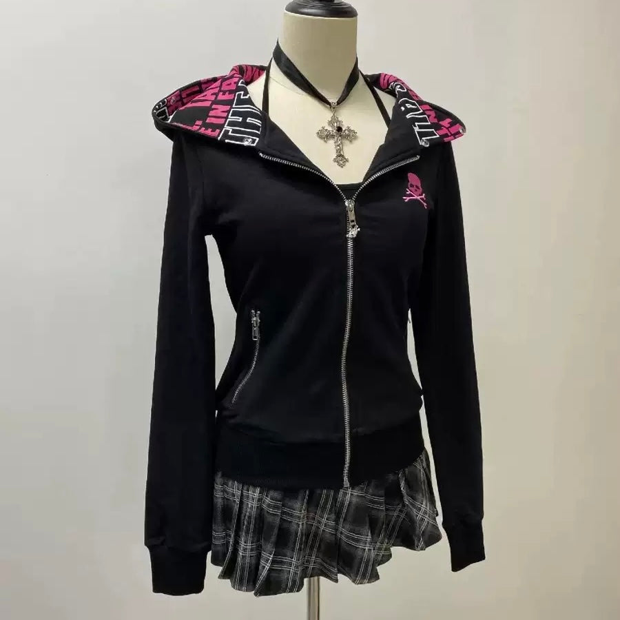 Oversized Grey Zip Up Bow Hoodie - Femboy Fashion