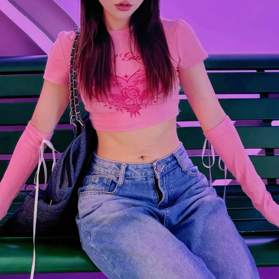 Femboy in Pink Angel Crop Top