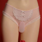 Pink bow maid pouch panty on a red background