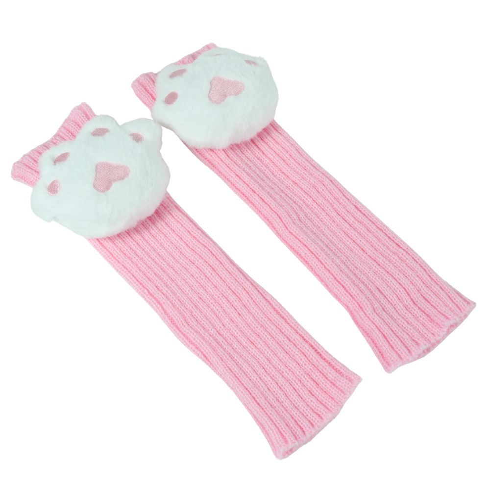 Pair of pink cat paw plushie arm warmer