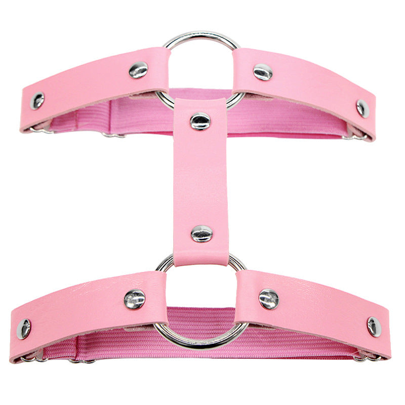 Pink Gothic Leather Double Ring Garter Belt - Femboy FashionDouble Ring