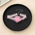Pink Lace Choker With Flower - Femboy Fashion