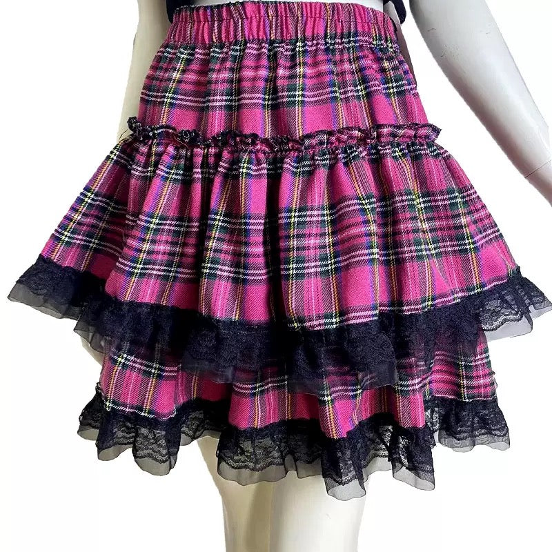 Pink Plaid Short Skirt - Femboy Fashion