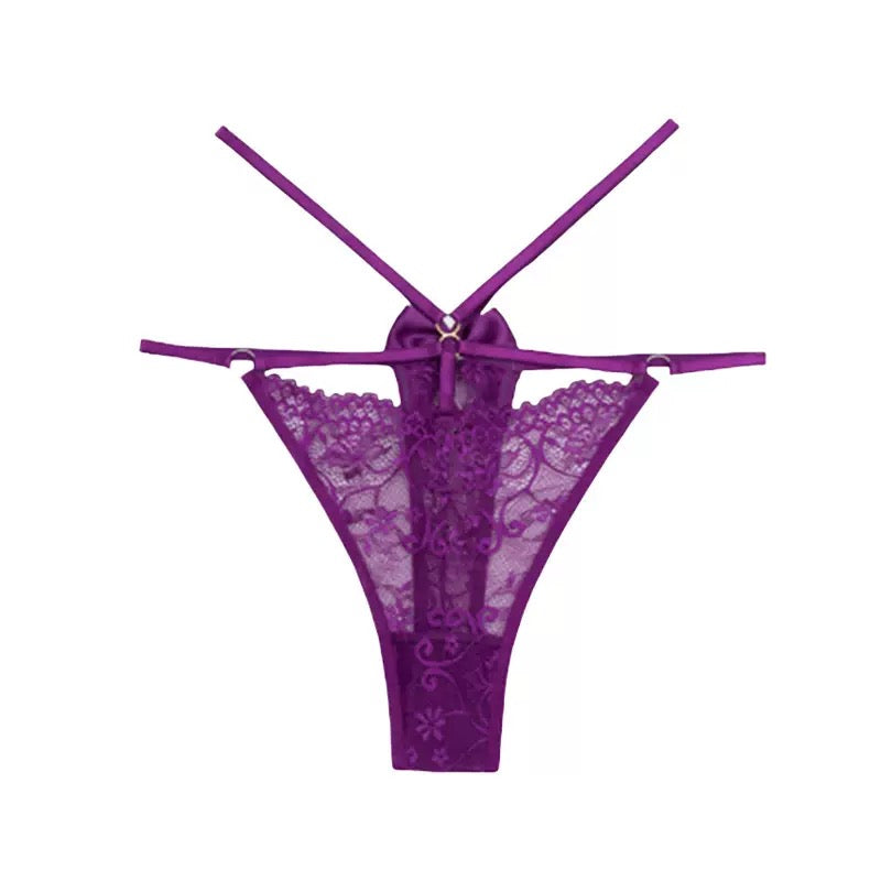 Pink plus size floral lace thong panties