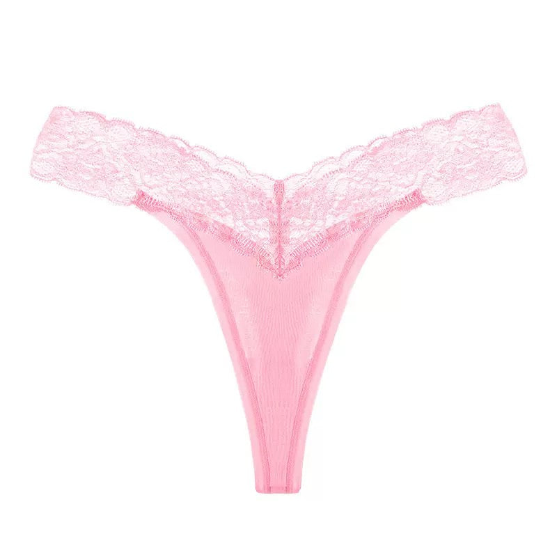 Pink plus size lace thong panties