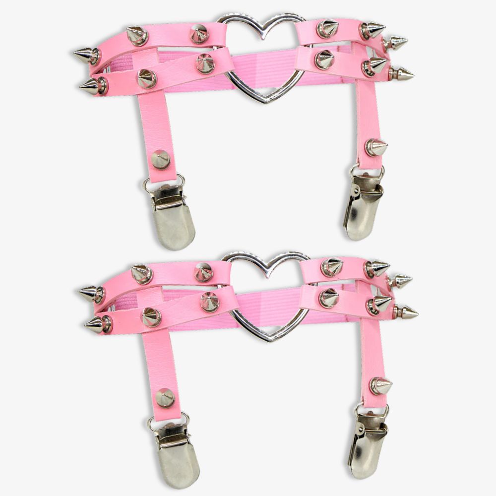 Pink Punk Leather Thigh Garter With Heart - Femboy Fashion