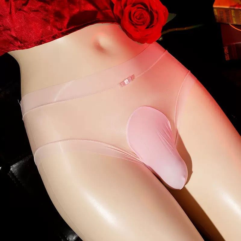 Pink sissy transparent pouch panties