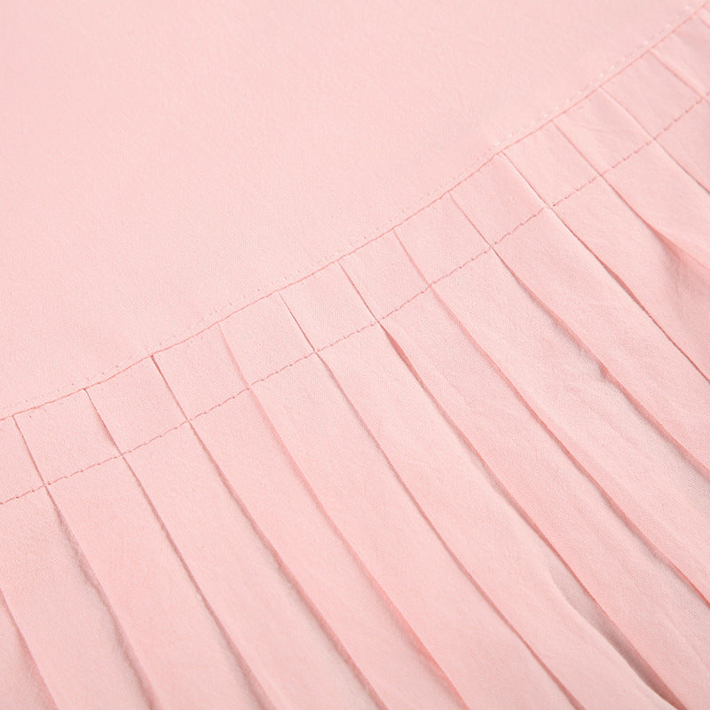 Pink sweet pink pleated short skirt detail