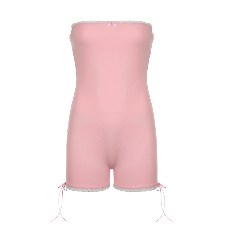 Pink sweet tube top romper