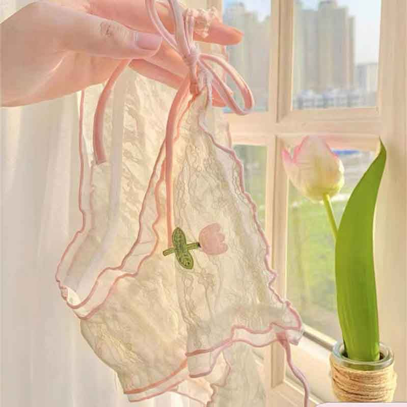 Pink Tulip Lace Panties - Femboy Fashion