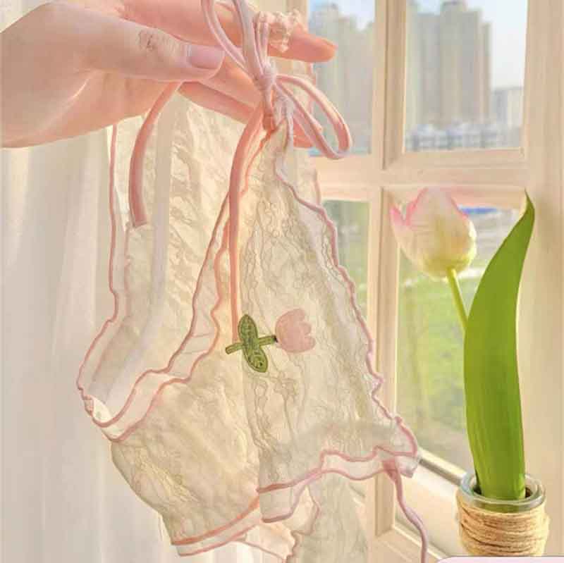 Pink Tulip Lace Panties - Femboy Fashion