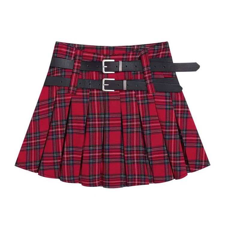 Plaid Red And Black Pleated Skirt - Femboy Fashion