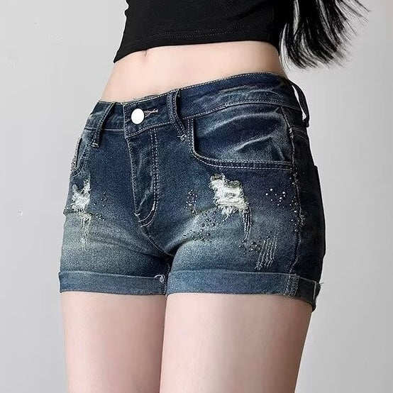 Femboy wear a plus size low waist denim jean short