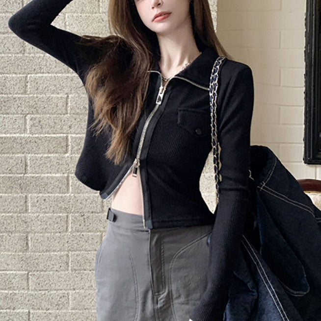 Femboy In Black Polo Long Sleeve Tee - Femboy Fashion