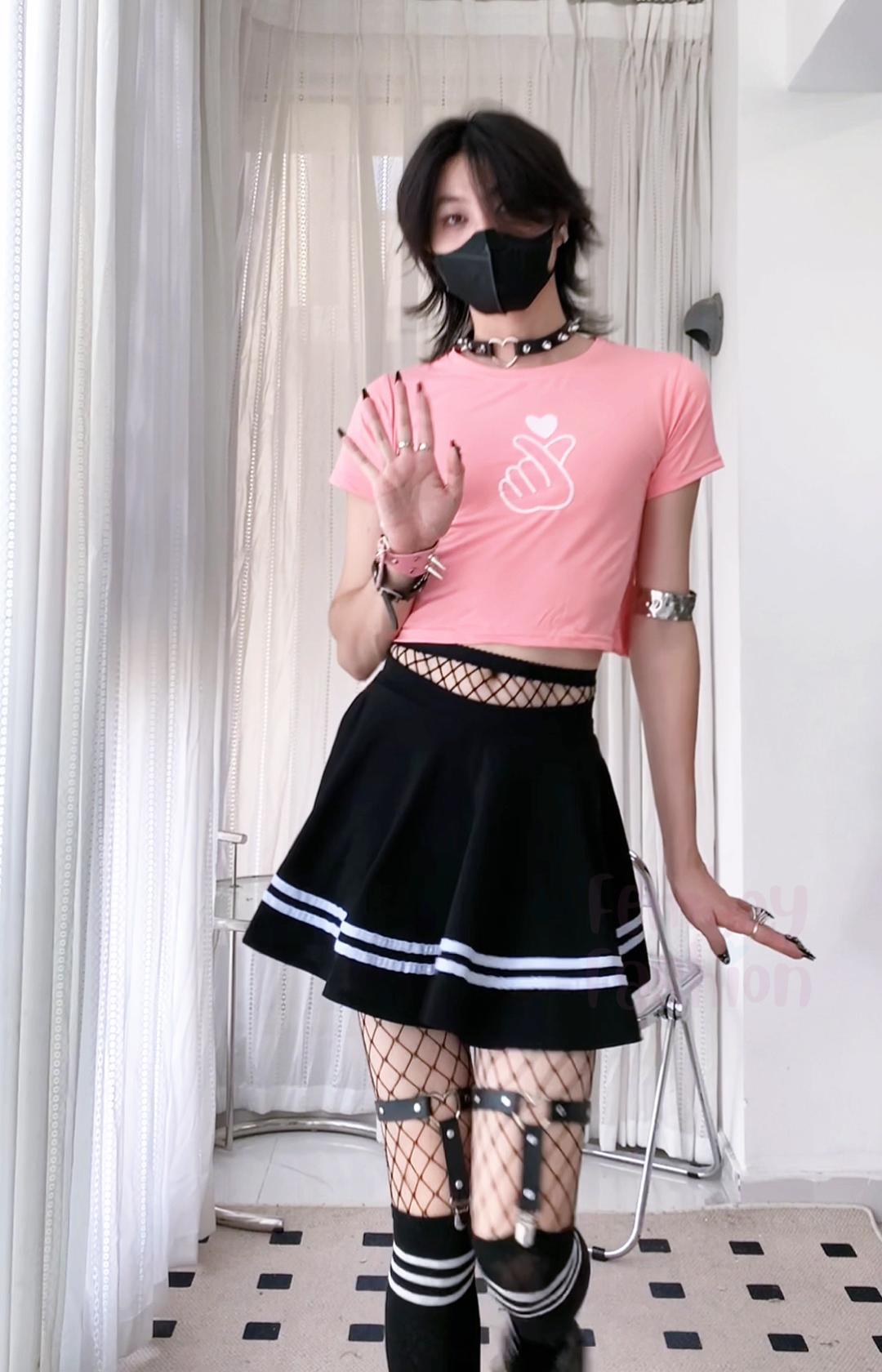 Black With White Stripes Femboy Skirt