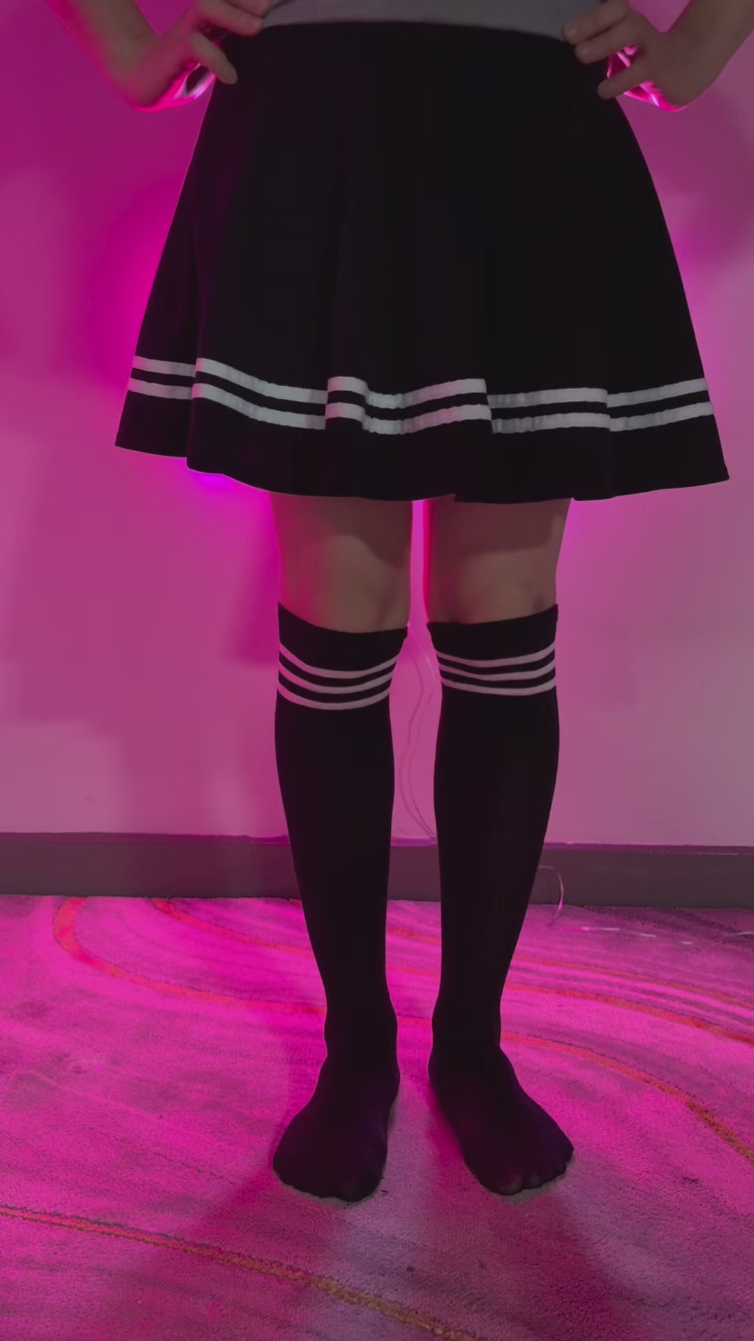 Femboy in Black With White Stripes Femboy Skirt Show Case