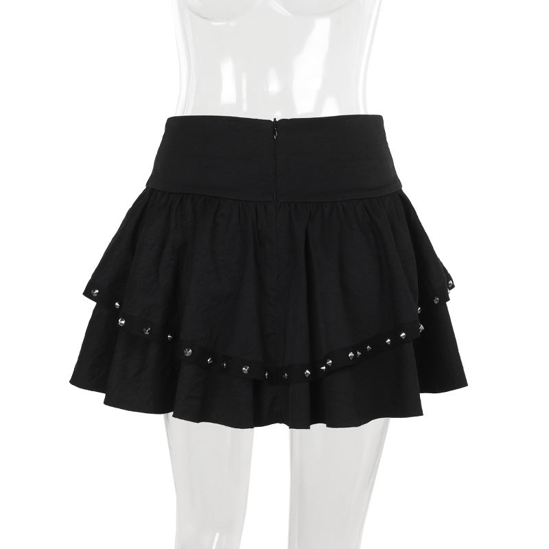 Punk black lace up skirt back