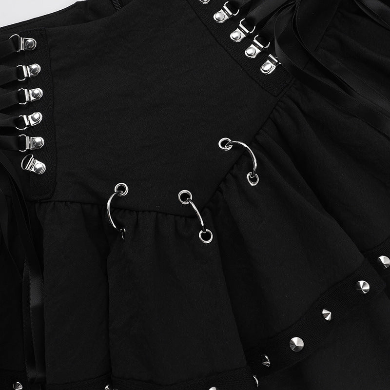 Punk black lace up skirt details