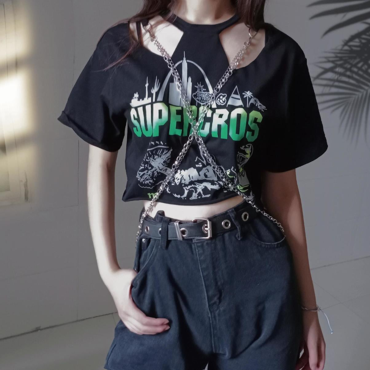 Punk Crop T-Shirt With Chain - Femboy Fashion