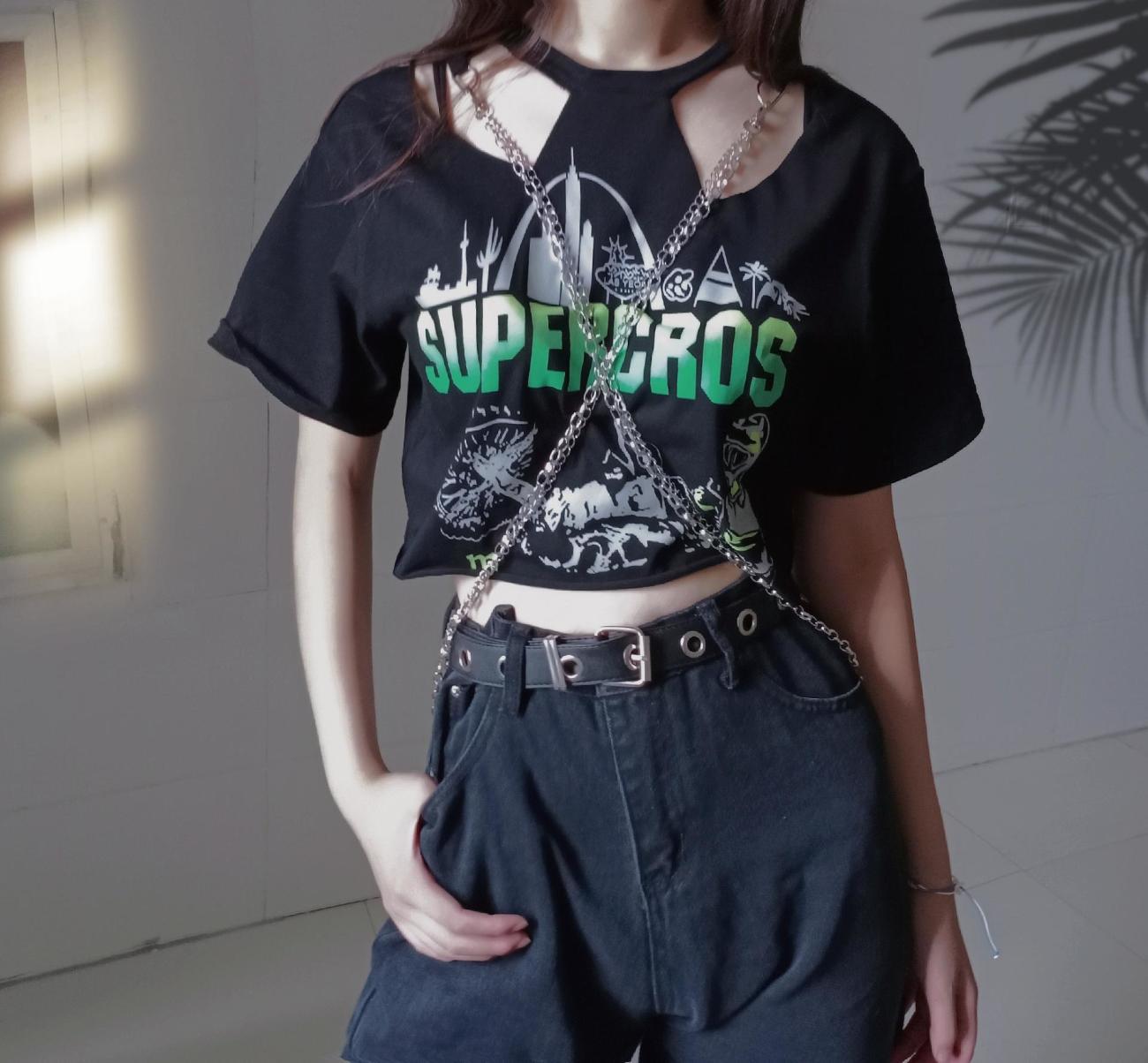 Punk Crop T-Shirt With Chain - Femboy Fashion