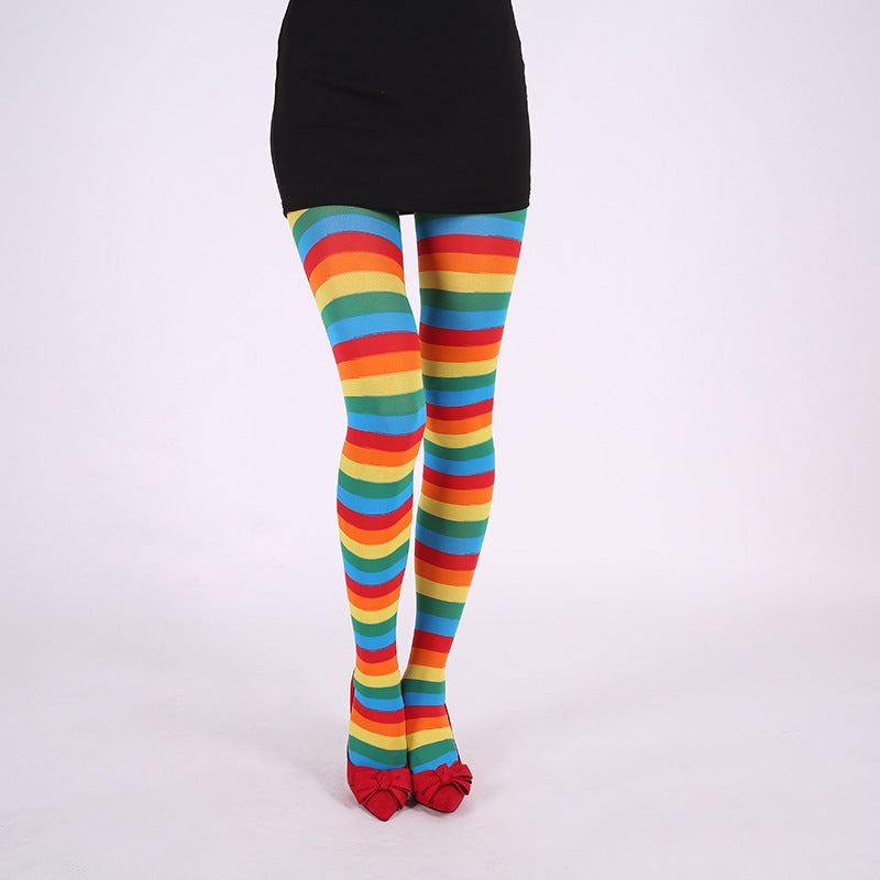 Femboy rainbow striped pantyhose