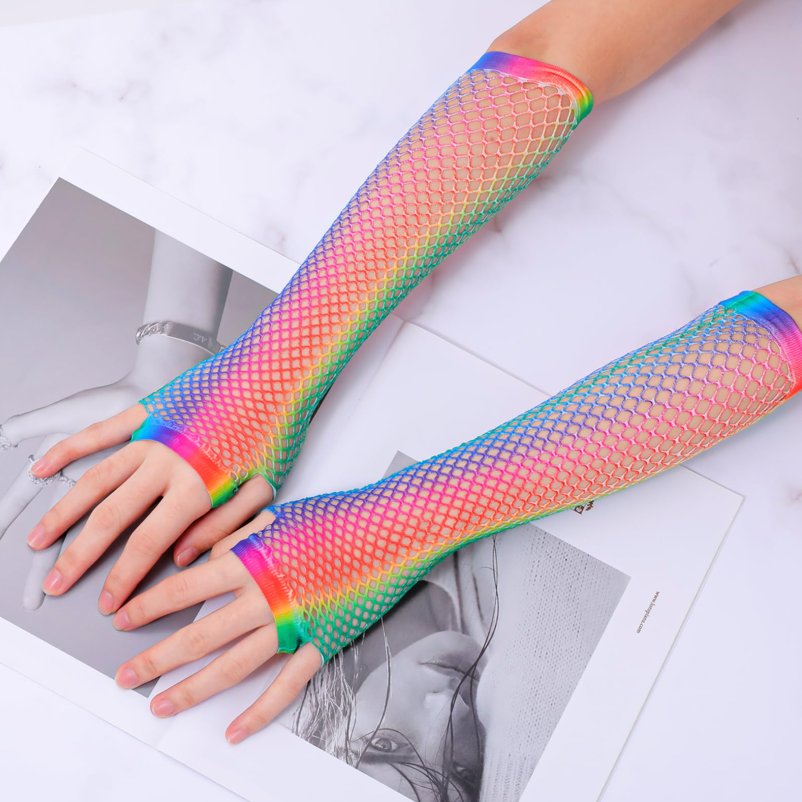 Rainbow Fishnet Gloves - Femboy Fashion