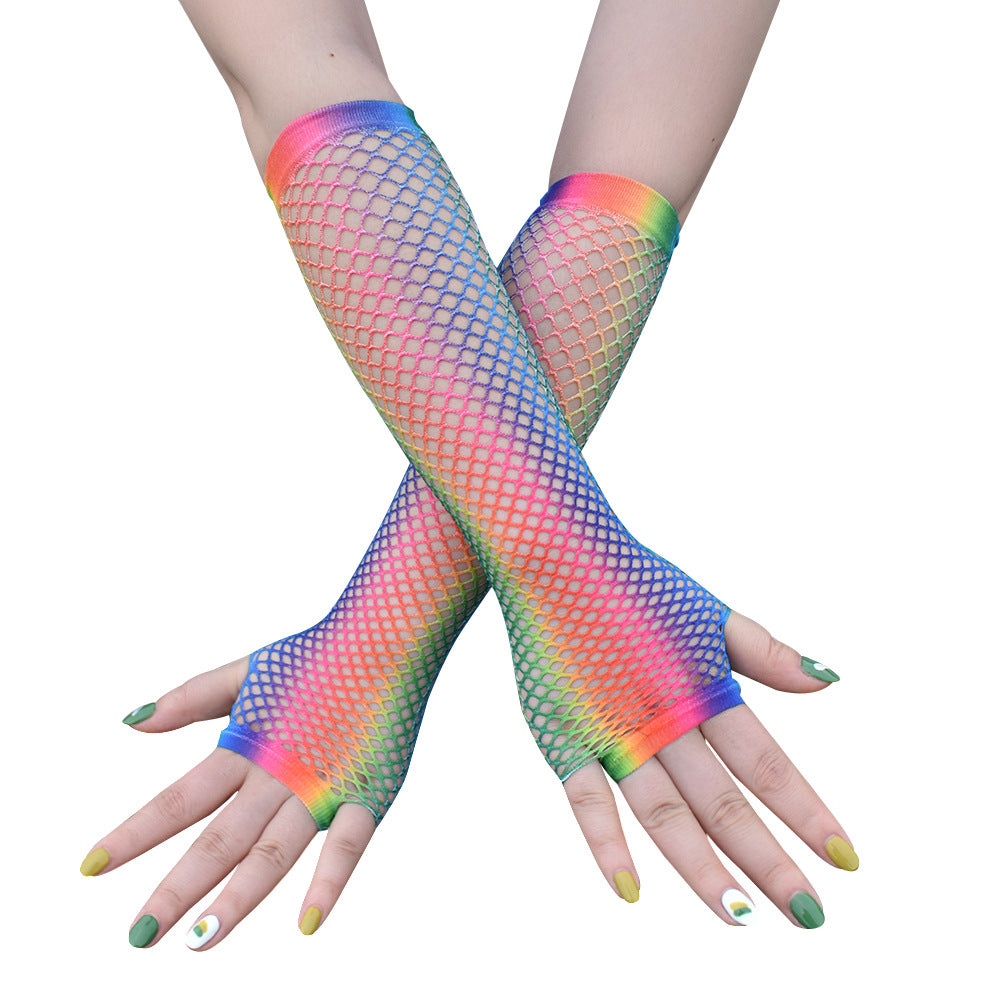 Rainbow Fishnet Gloves - Femboy Fashion