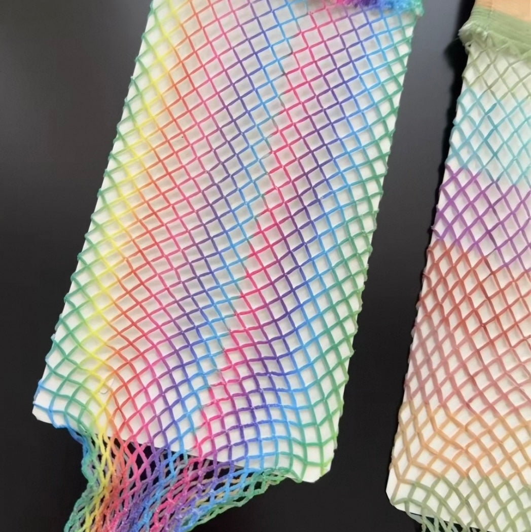 Rainbow Fishnet Thigh Highs And Arm Warmers Set Material