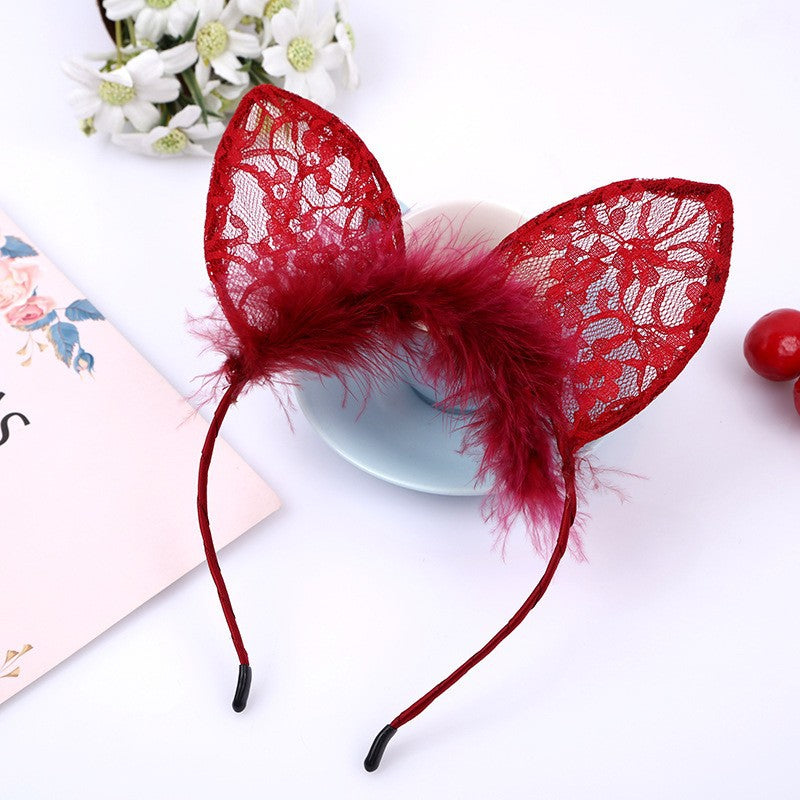 Red Lace Cat Ears Headband - Femboy Fashion