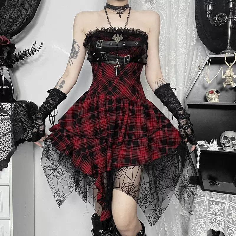 Sexy Femboy in Red And Black Plaid Skirt Set - Femboy Fashion