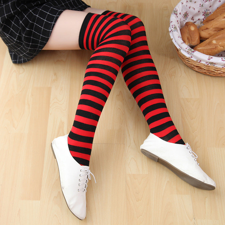 Red And Black Thigh High Striped Socks - Femboy Fashion