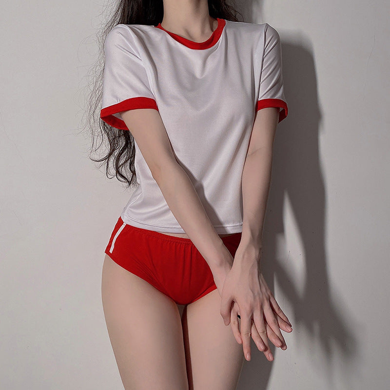 Red and White Schoolgirl Lingerie Set - Femboy Fashion