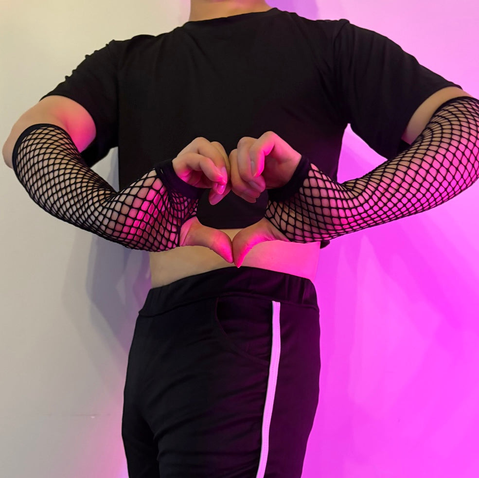 Red Fishnet Fingerless Gloves - Femboy Fashion