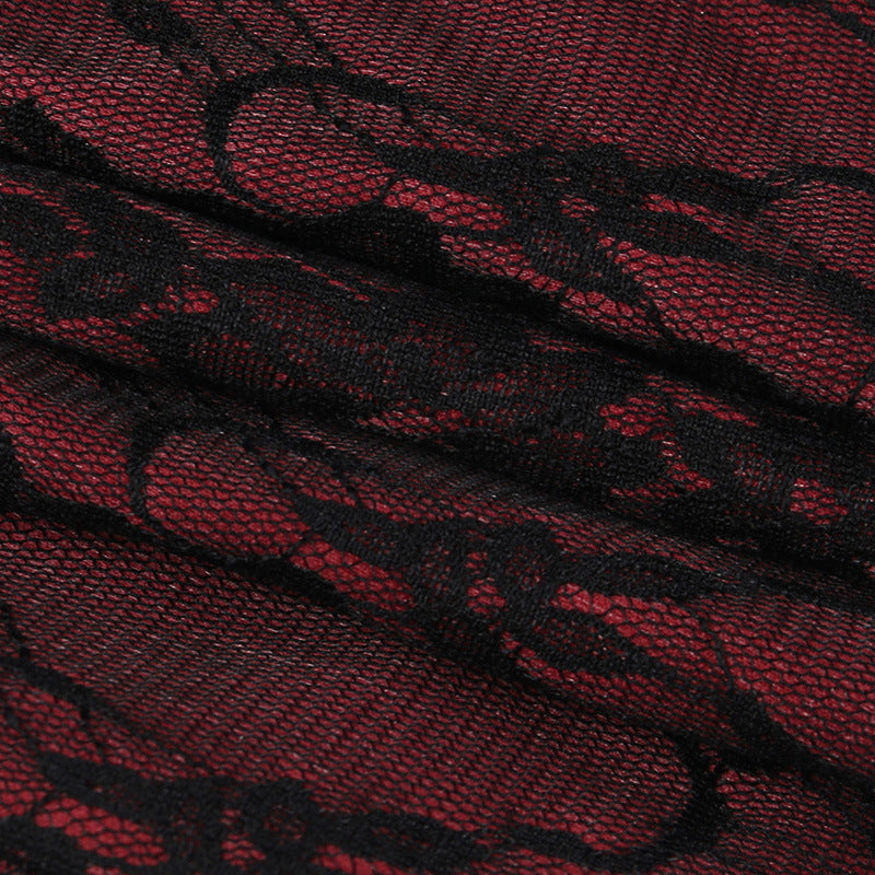 Red Gothic Corset Top Detail - Femboy Fashion