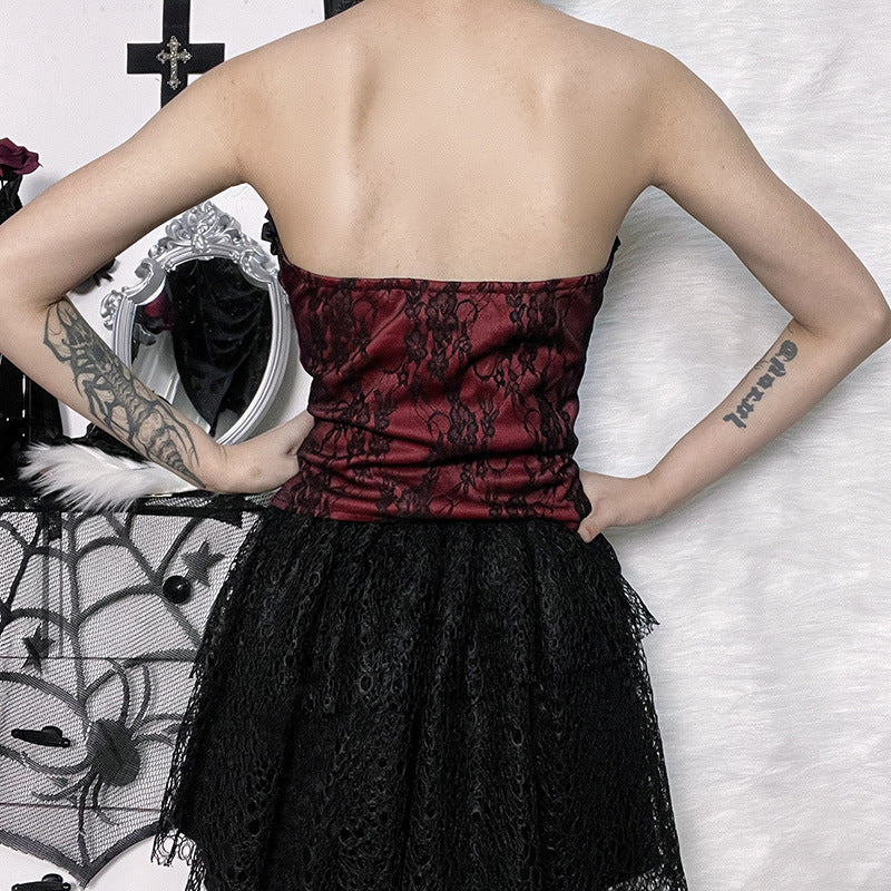 Femboy in Red Gothic Corset Top Back - Femboy Fashion