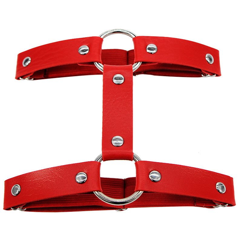 Red Gothic Leather Double Ring Garter Belt - Femboy Fashion