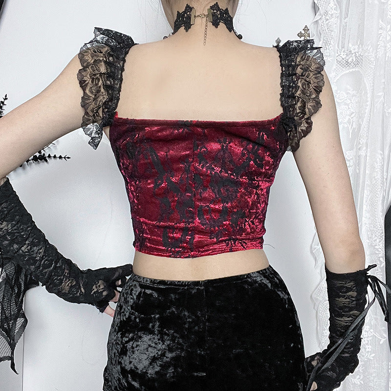 Gothic Red Corset Top Back - Femboy Fashion