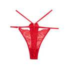 Red plus size floral lace thong panties