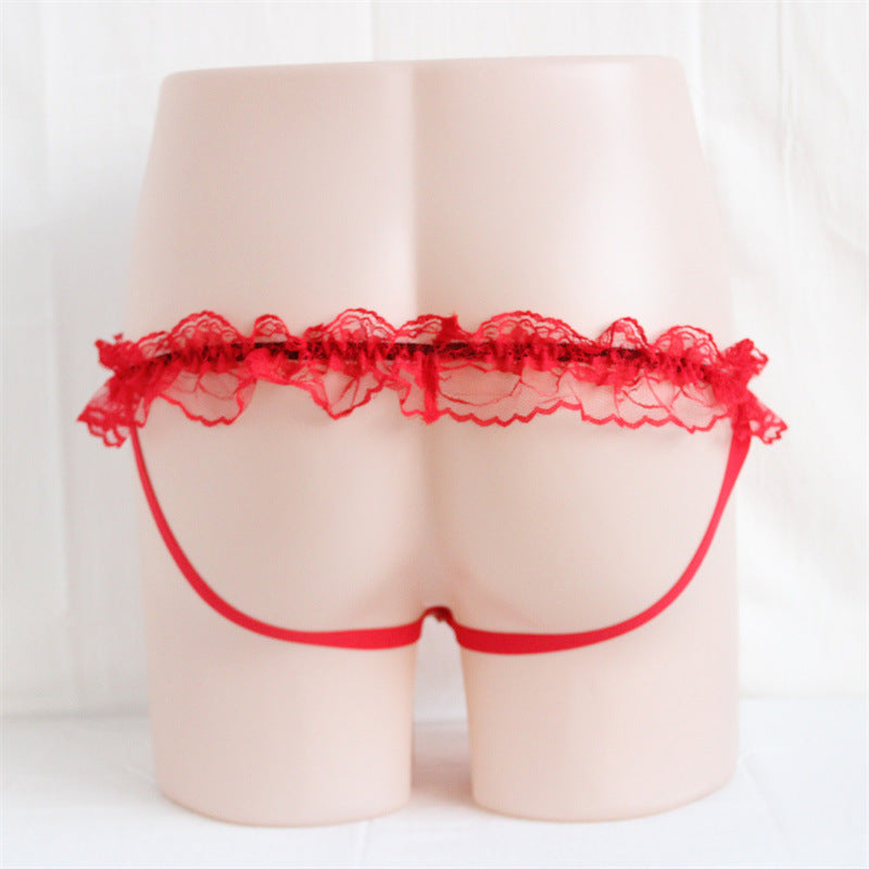 Sexy Low Rise Lace Thong Red Back - Femboy Fashion