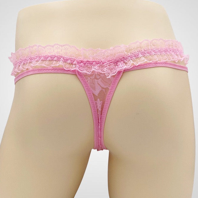 Sexy Low Rise Lace Thong Red Side - Femboy Fashion