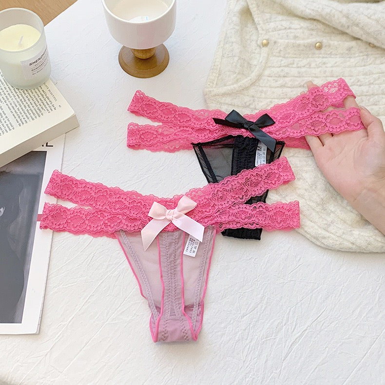 Sexy Low Rise Lace Thong Red Side - Femboy Fashion