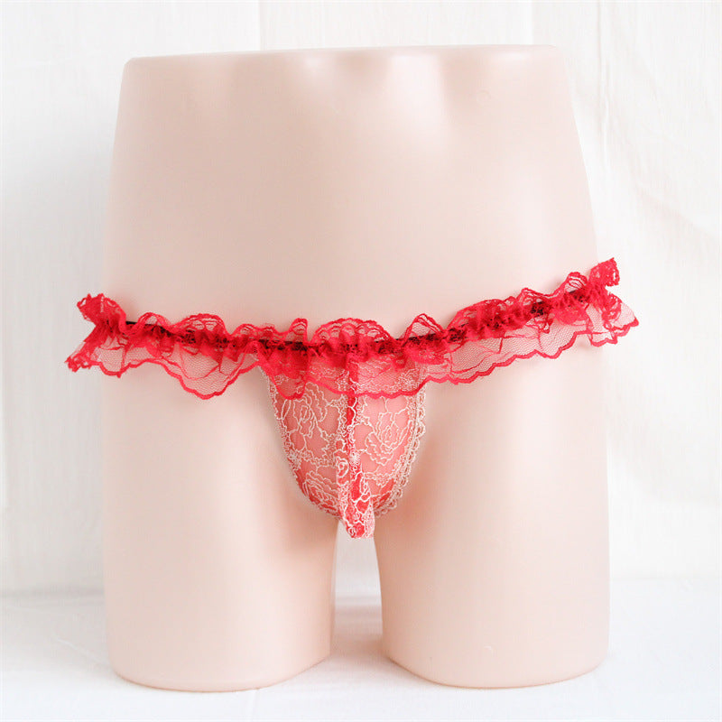 Sexy Low Rise Lace Thong Red - Femboy Fashion