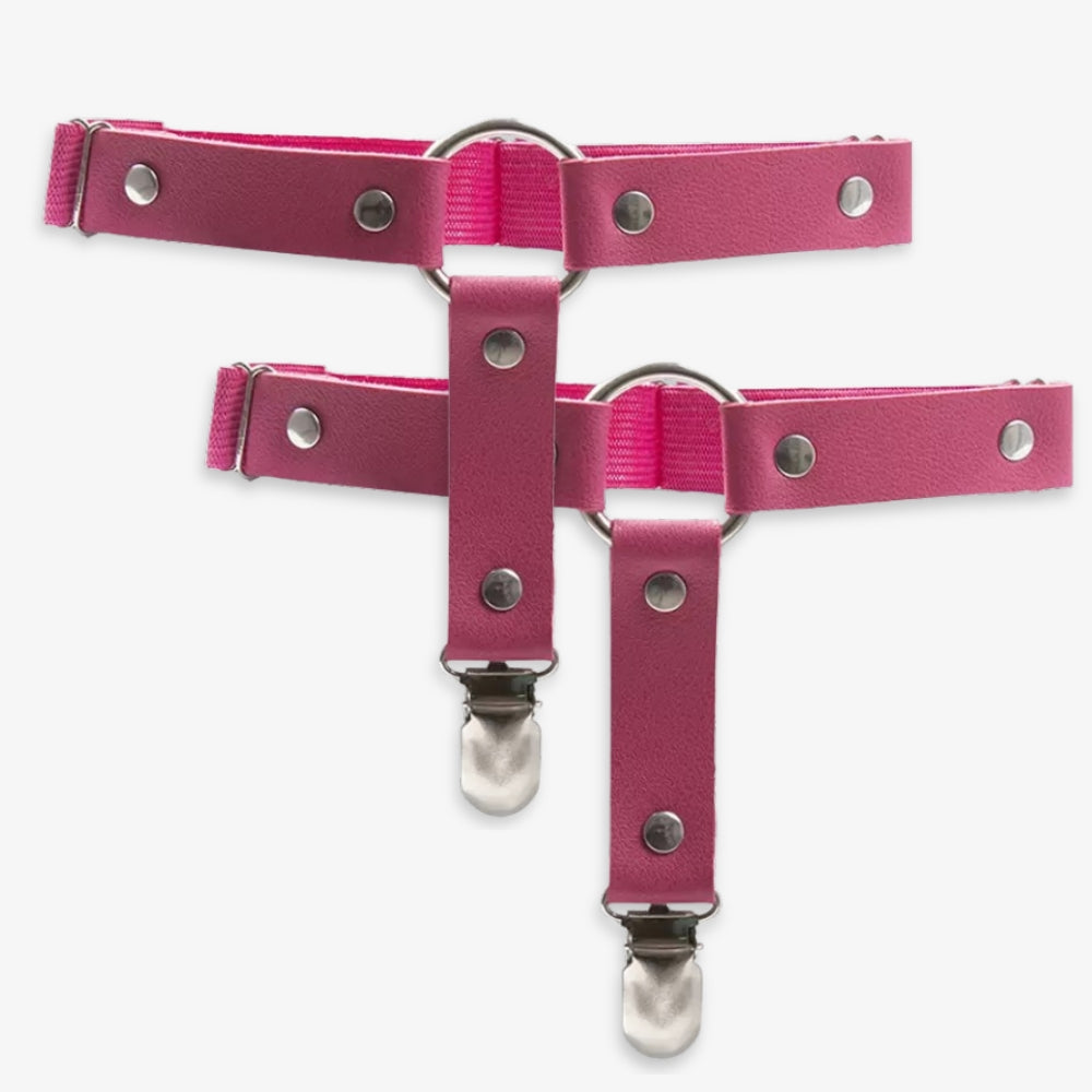 Rose leather o ring thigh garters