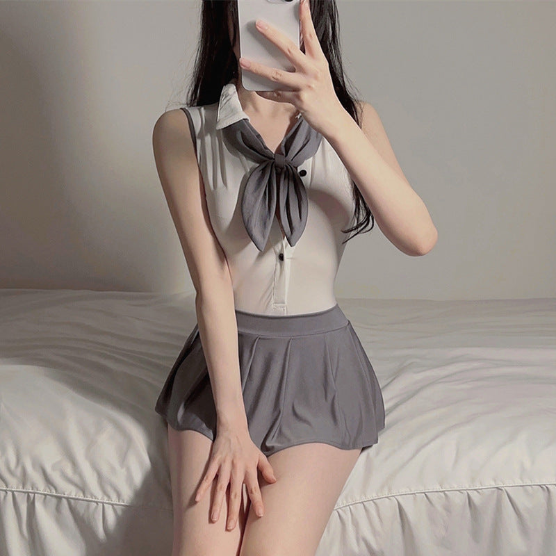Femboy in Schoolgirl Backless Uniform Lingerie Set - Femboy Fashion