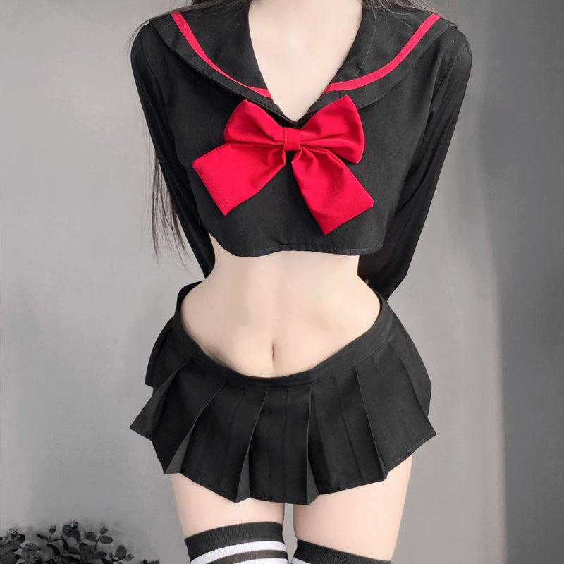 Black Japanese Schoolgirl Lingerie Set - Femboy Fashion