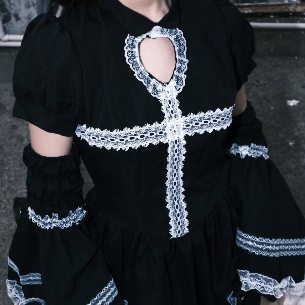 Sexy Black Dress With Gloves Set Front